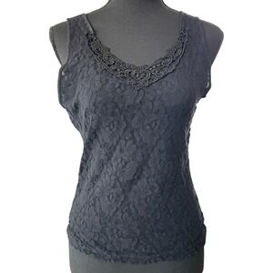 Vintage Lace Tank Top Womens M Black‎ Sheer Layering Romantic Coquette 90s Y2K
